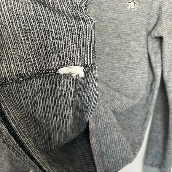 Penguin 1/4 Zip Sweater Heather Black/Gray Textured Size Medium High Neck - Picture 10 of 11